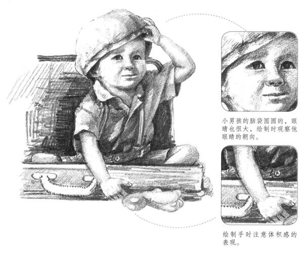 戴帽子的小男孩素描画法步骤