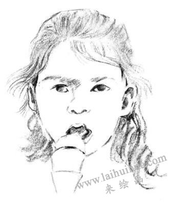 吃着冰淇淋的女孩素描画法步骤03