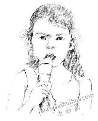 吃着冰淇淋的女孩素描画法步骤06