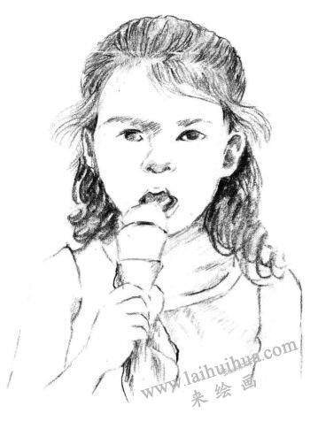 吃着冰淇淋的女孩素描画法步骤07