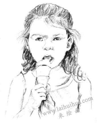吃着冰淇淋的女孩素描画法步骤08