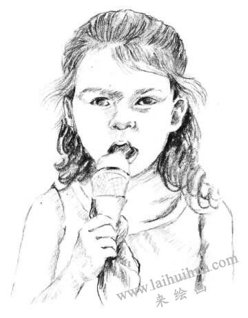吃着冰淇淋的女孩素描画法步骤09