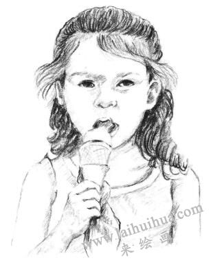 吃着冰淇淋的女孩素描画法步骤10