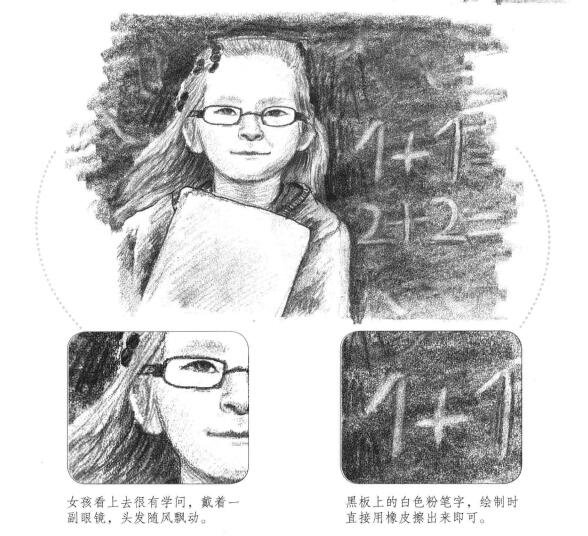 戴眼镜的小女孩素描画法步骤