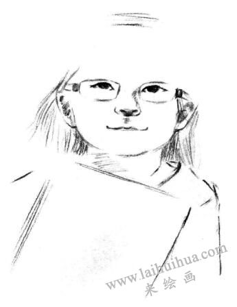 戴眼镜的小女孩素描画法步骤03