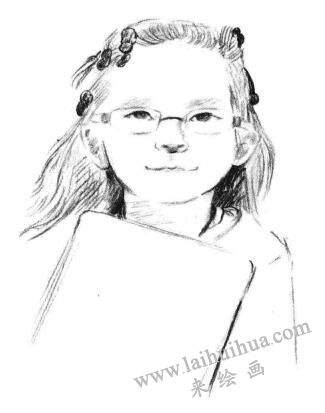 戴眼镜的小女孩素描画法步骤04
