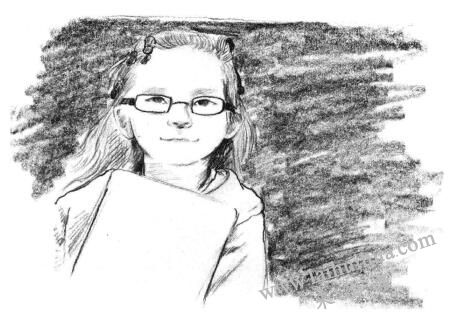 戴眼镜的小女孩素描画法步骤06