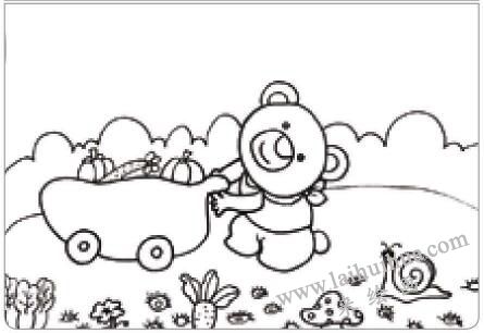 小熊运蔬菜油棒画画法步骤01