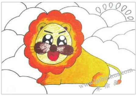 悠闲的狮子大王油棒画画法步骤03