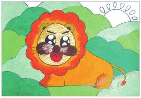 悠闲的狮子大王油棒画画法步骤04