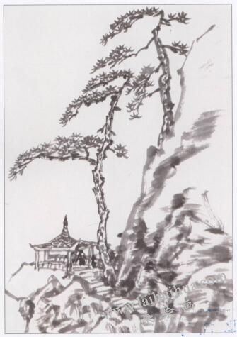 中国山水画《松亭图》画法步骤02