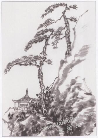 中国山水画《松亭图》画法步骤03