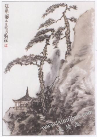 中国山水画《松亭图》画法步骤04