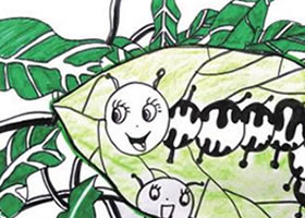 毛毛虫与树叶儿童绘画步骤教