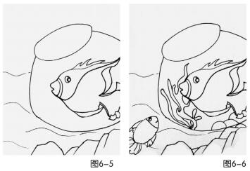漂亮的鱼缸儿童绘画步骤05,06