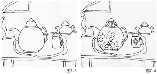 茶壶写生儿童绘画步骤03,04