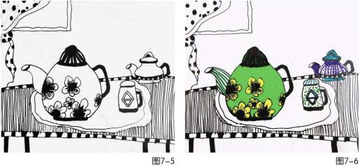茶壶写生儿童绘画步骤05,06