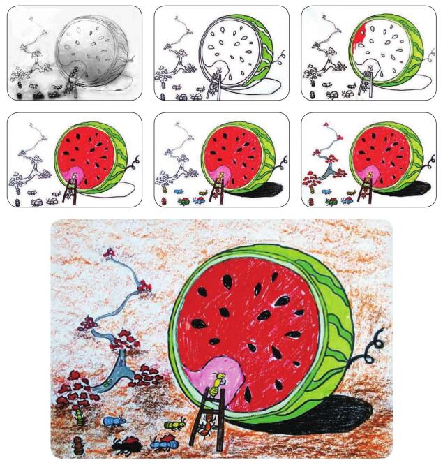 《蚂蚁与西瓜》儿童绘画步骤