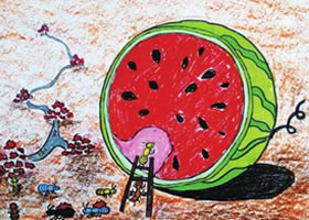 《蚂蚁与西瓜》儿童绘画步骤