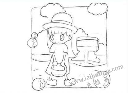 戴帽子的小女孩创意素描绘画步骤02