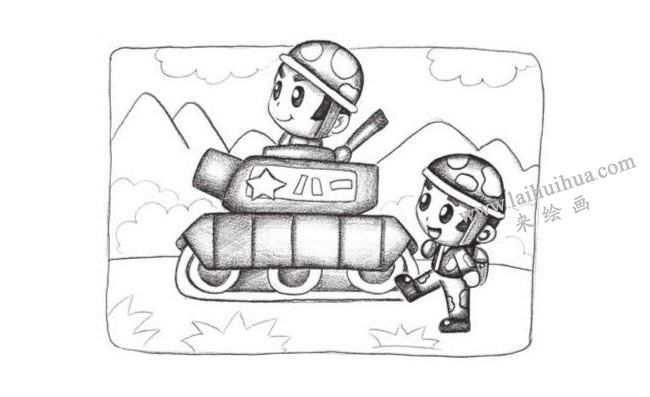 玩具士兵创意素描画法步骤03