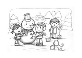 雪人（堆雪人）创意素描画法