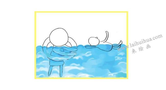 夏日游泳水粉画绘画步骤02
