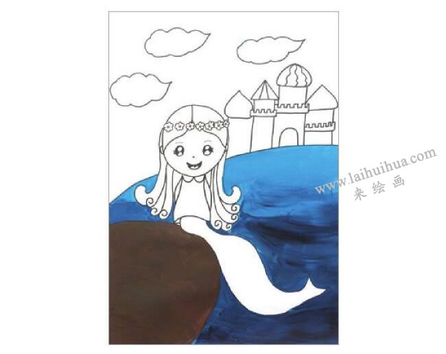 海的女儿美人鱼水粉画作画步骤02