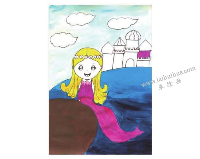 海的女儿美人鱼水粉画作画步骤04