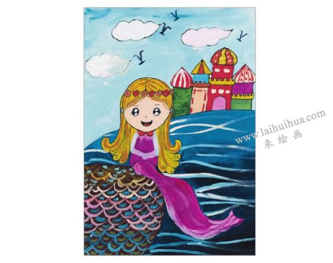 海的女儿美人鱼水粉画作画步骤06