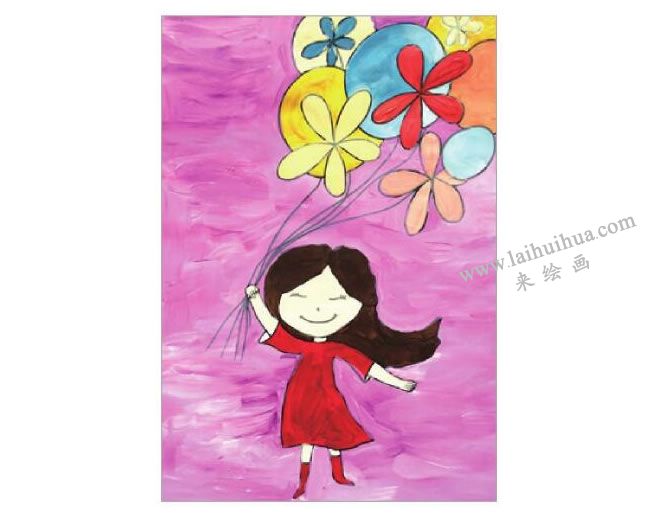 女孩的气球水粉画作画步骤04