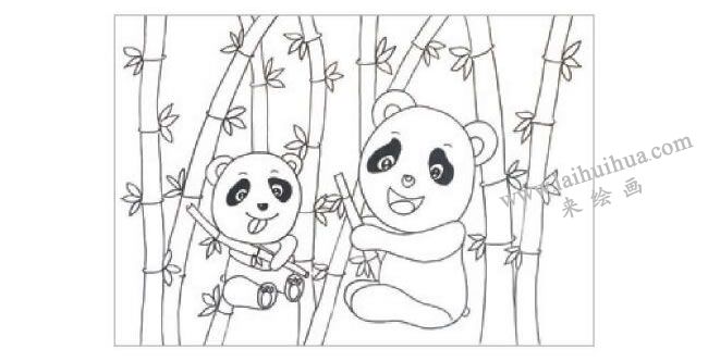 熊猫吃竹子水粉画作画步骤01