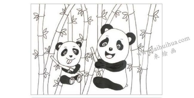 熊猫吃竹子水粉画作画步骤02