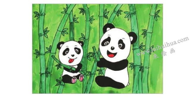 熊猫吃竹子水粉画作画步骤05