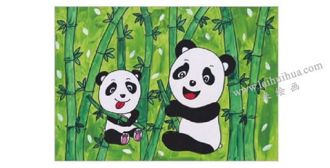 熊猫吃竹子水粉画作画步骤06