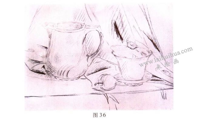茶具水彩画写生步骤01