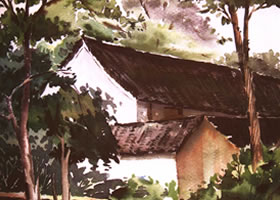 《村舍》风景水彩画的写生步骤与方法