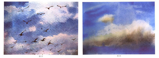 云天的水彩画法