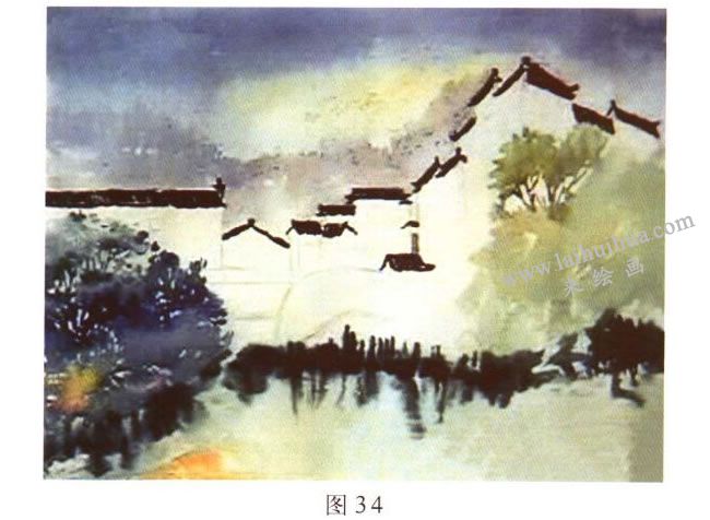 《宏村一角》水彩风景画的写生步骤02