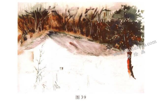 《林场小屋》风景水彩画的写生步骤03