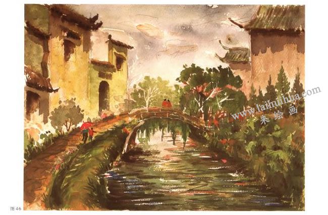 《小桥•流水•人家》风景水彩画的写生步骤04