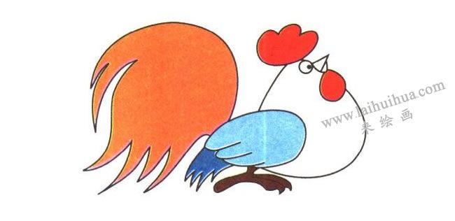 大公鸡的尾巴，大公鸡儿童卡通画法步骤03