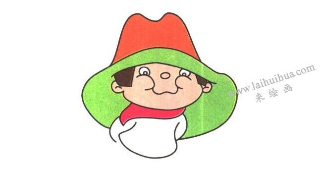 围巾和上身，戴帽子的男孩儿童卡通画法步骤03