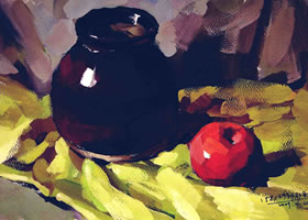 苹果和陶罐水粉画法步骤