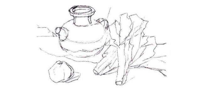 陶罐、蔬菜和水果水粉画法步骤01