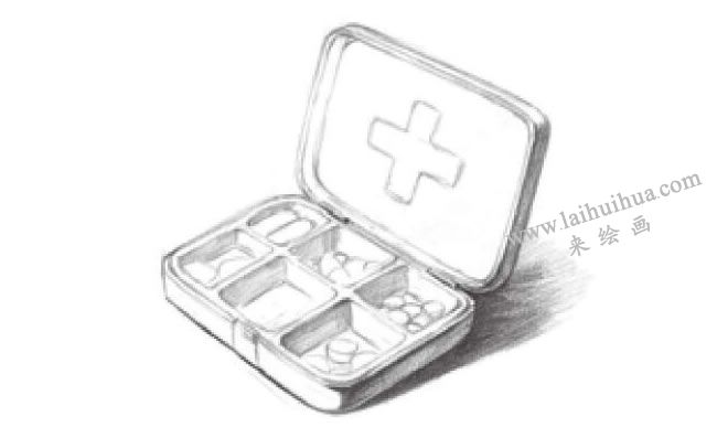 便捷药盒的素描画法步骤05