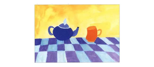 茶杯和茶壶儿童水粉画法步骤02