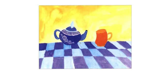 茶杯和茶壶儿童水粉画法步骤03