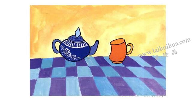 茶杯和茶壶儿童水粉画法步骤04