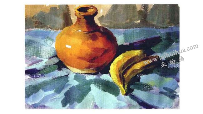 香蕉与陶罐水粉画法步骤04